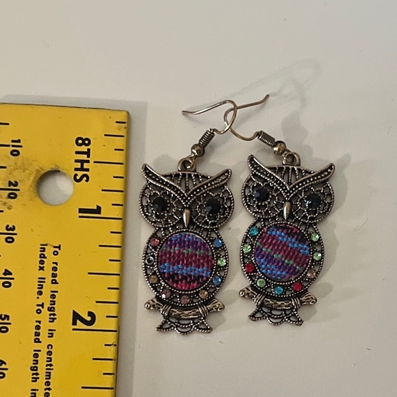 Bohemian Multicolored Rhinestones Owl earrings - Picture 4 of 4